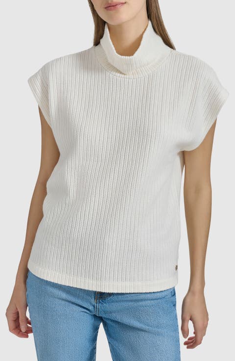Mock Neck Cap Sleeve Sweater
