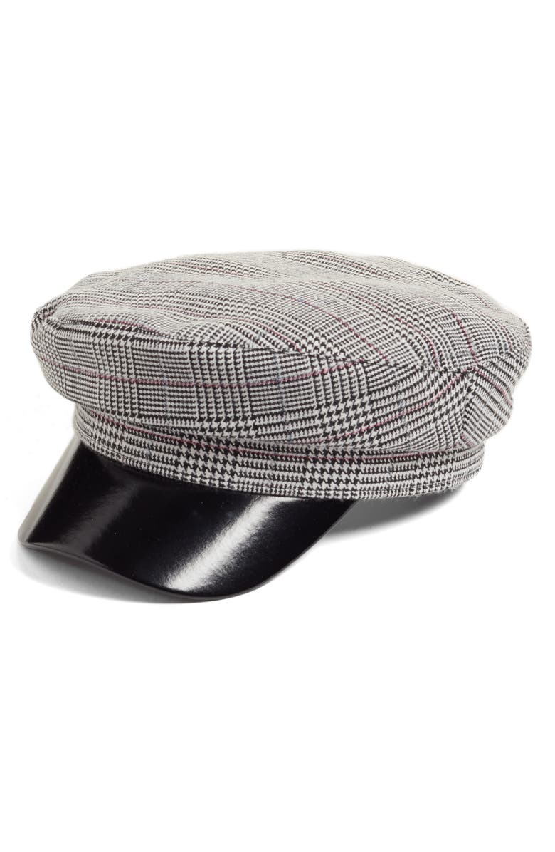 Leith Faux Leather & Glen Plaid Baker Boy Hat, Main, color, 