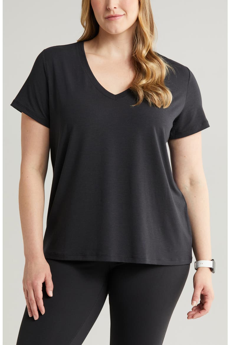 Breathe Active V-Neck Tee, Main, color, BLACK