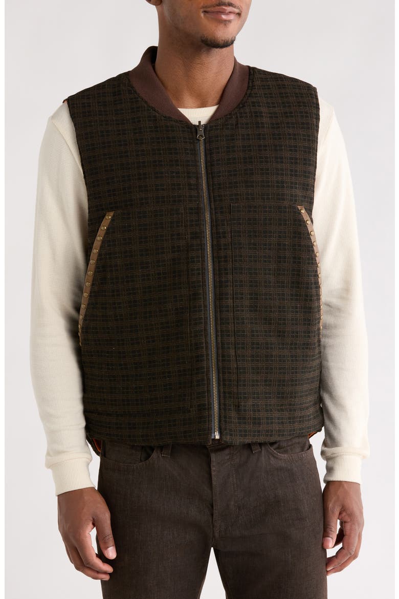 Horns Studded Zip Vest, Alternate, color, BROWN PLAID