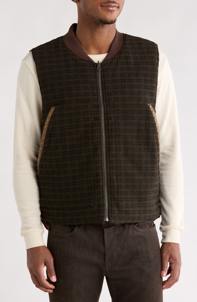 PLEASURES Horns Studded Zip Vest, Alternate, color, Brown Plaid