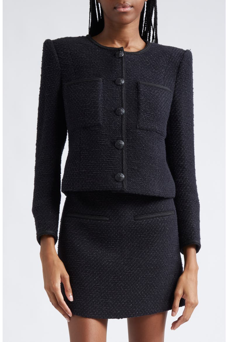 Lars Metallic Cotton Blend Tweed Jacket, Main, color, BLACK