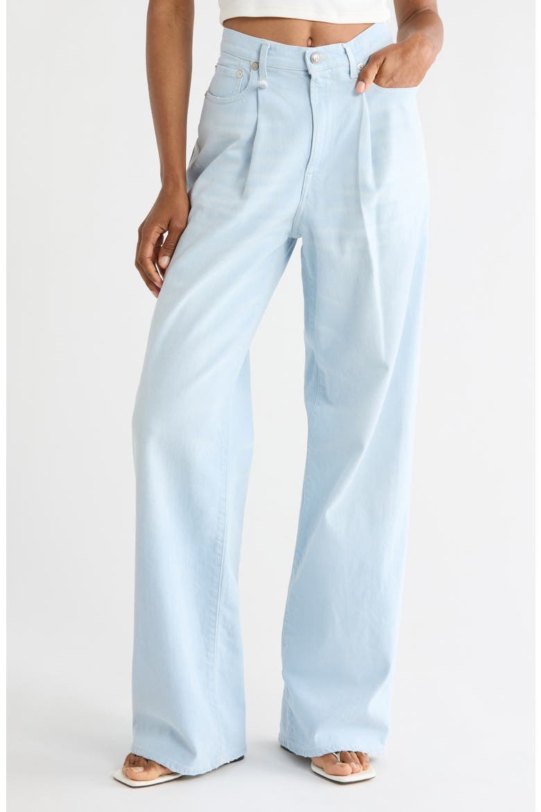 Damon Pleated Wide Leg Jeans, Main, color, FADED BLUE STRETCH