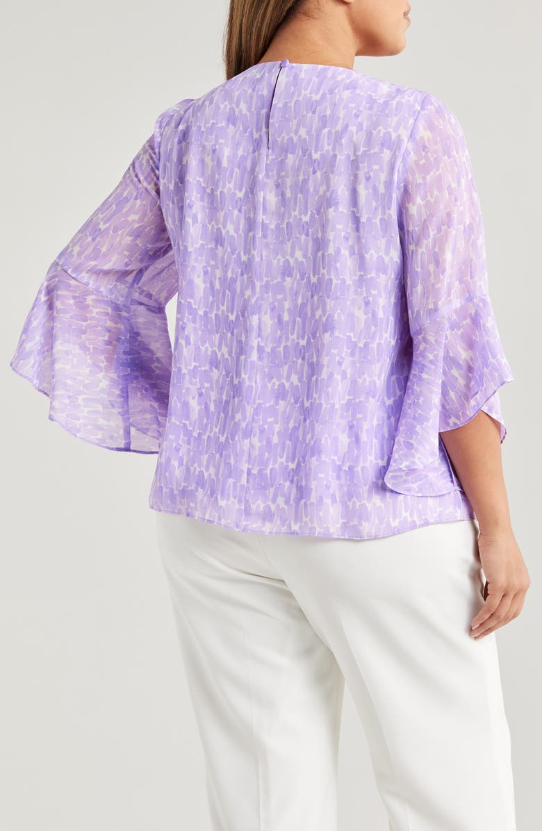 KASPER Abstract Print Ruffle Sleeve Chiffon Top, Alternate, color, 