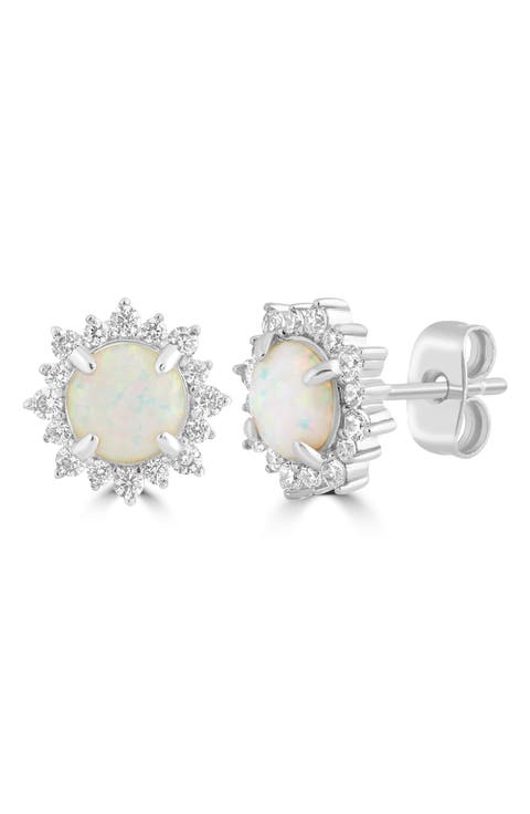 Imitation Opal & Cubic Zirconia Halo Stud Earrings