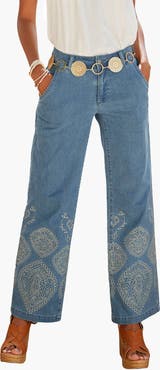 LASCANA Women's Embroidered Wide Leg Jeans