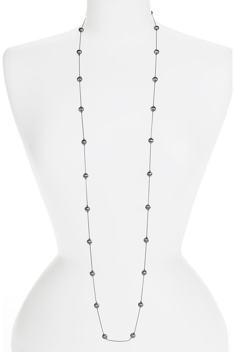Shot Bead Long Station Necklace, Main, color, HEMATITE