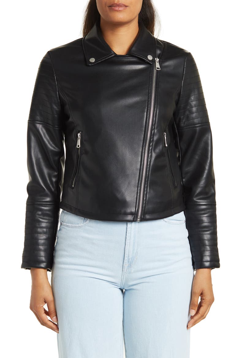 Faux Leather Crop Moto Jacket, Alternate, color, BLACK