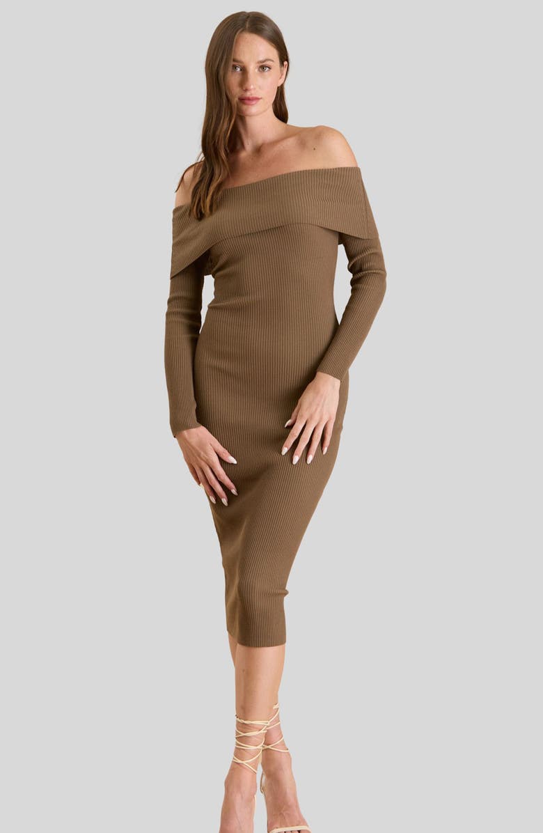 Blu Pepper Off the Shoulder Midi Sweater Dress, Alternate, color, Brown