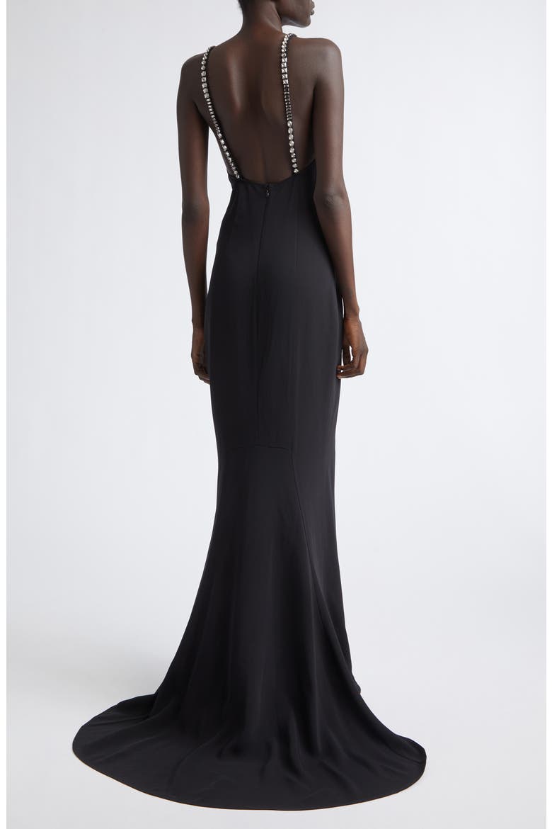 Jewel Embellished Mermaid Gown with Train, Alternate, color, BLACK