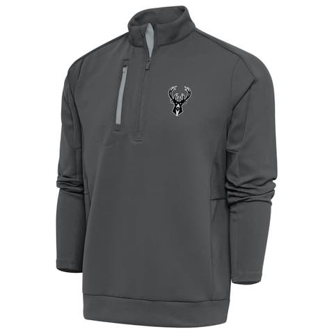 Men's Antigua Pewter Milwaukee Bucks Metallic Logo Generation Quarter-Zip Top
