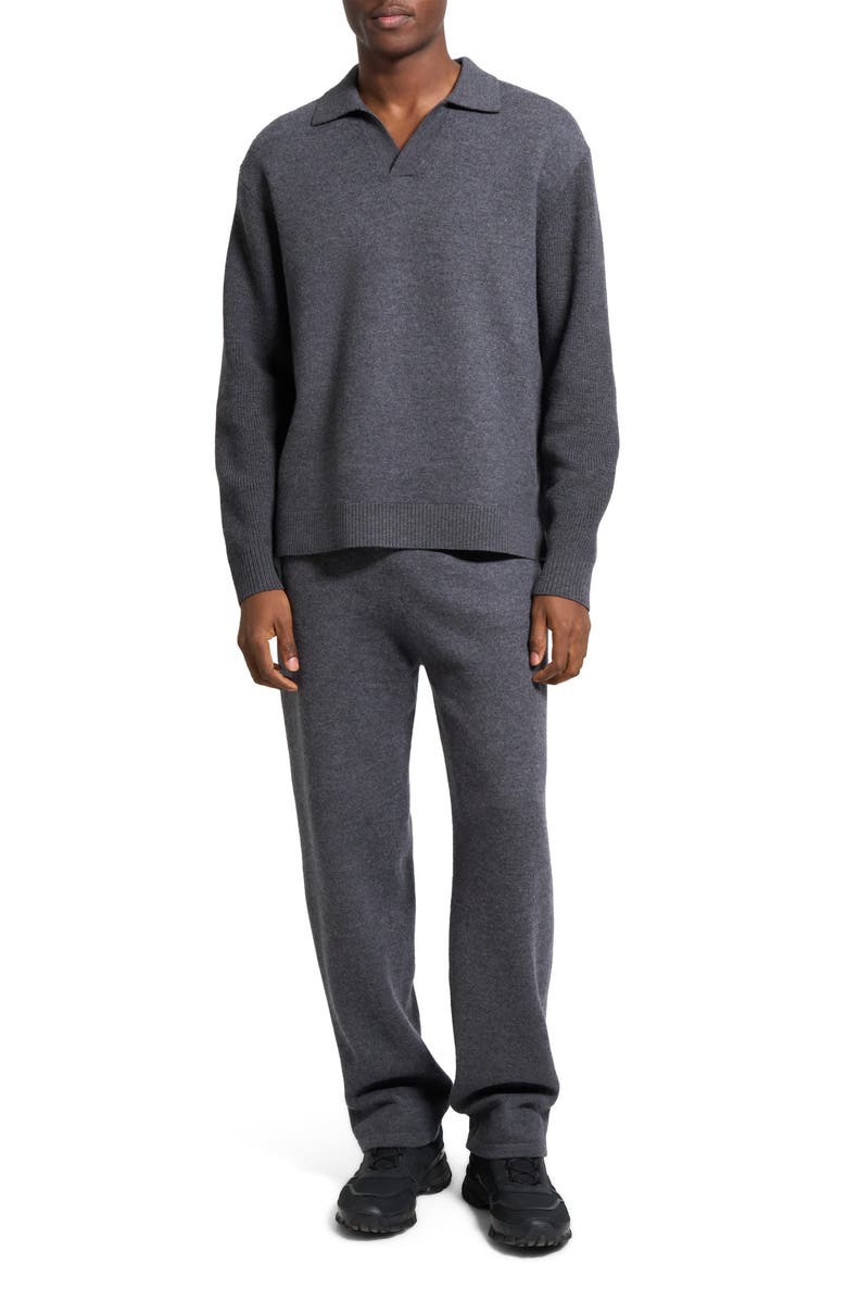 Theory Boiled Merino Wool Johnny Collar Sweater, Alternate, color, Dark Grey Melange