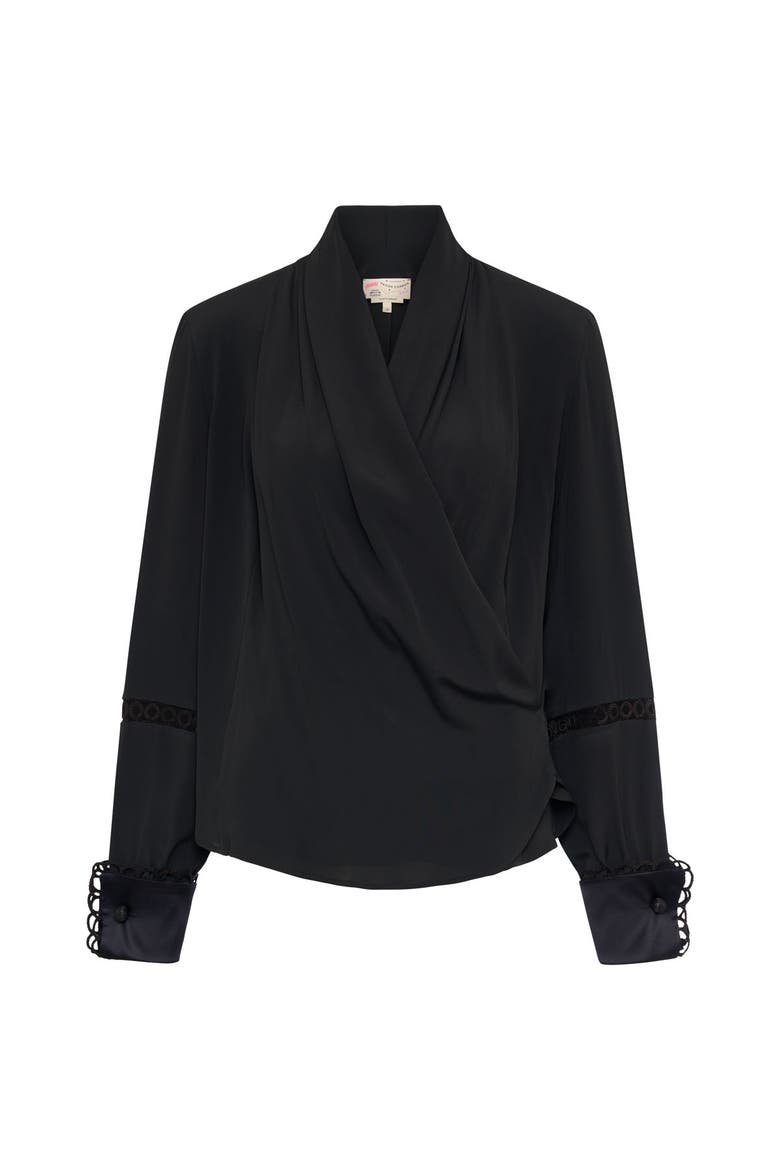 Silk Blend Evening Blouse With Sequins Macram, Main, color, Black