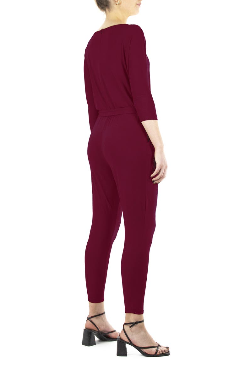 Three-Quarter Length Sleeve Waist Tie Jumpsuit, Alternate, color, WINE