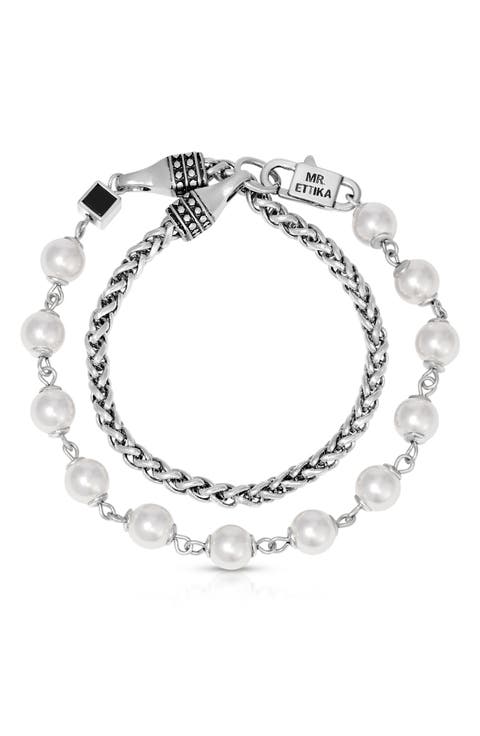 Men's Layered Faux Pearl Bracelet
