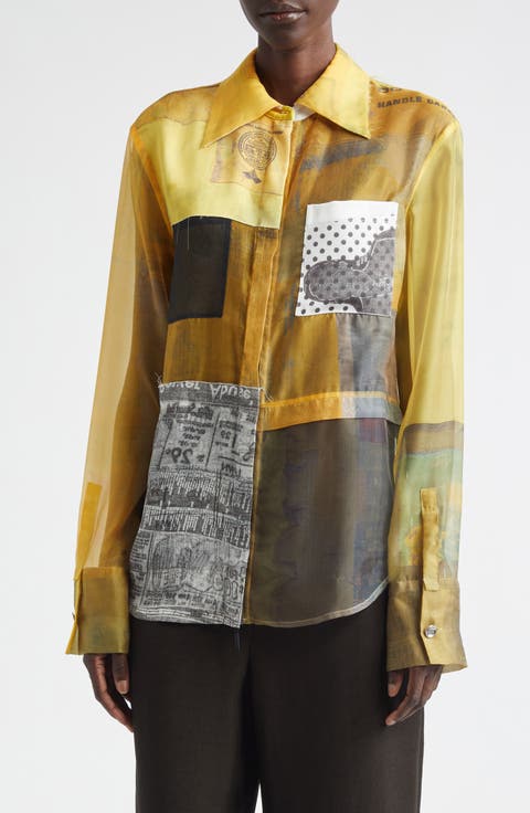 Collage Sheer Organza Button-Up Shirt