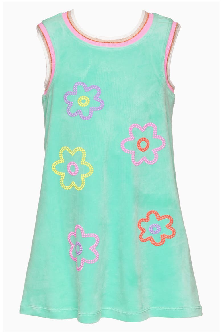 Kids' Flower Velour Dress, Main, color, TURQUOISE