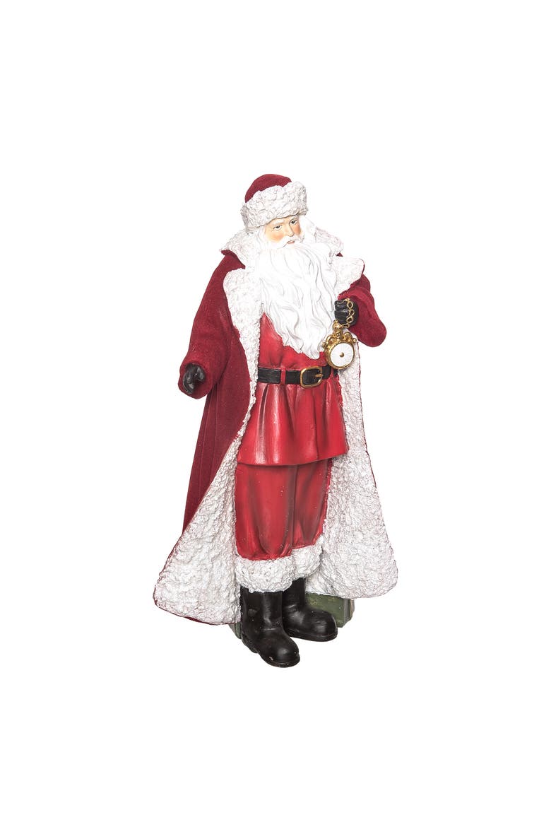 Multicolor Fuzzy Santa Figurine with Watch Decorative Resin Decor, Alternate, color, Multicolored