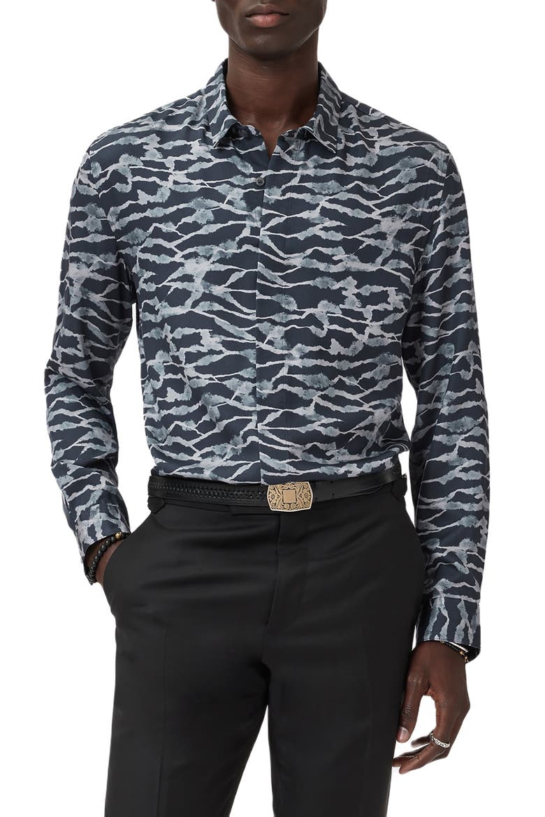 Rodney Abstract Print Modal Button-Up Shirt, Main, color, BLACK