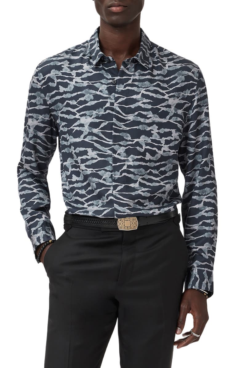 John Varvatos Rodney Abstract Print Modal Button-Up Shirt, Main, color, Black