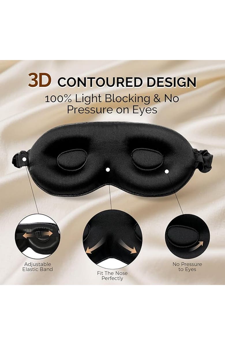 SILKSILKY 1 PC 22Momme Mulberry Silk 3D Contoured Blackout Eye Mask With Elastic Band, Alternate, color, Black