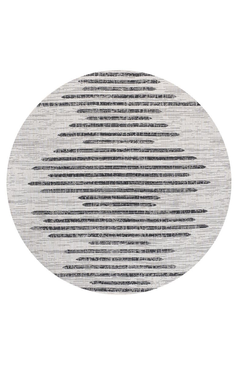 JONATHAN Y Zolak Berber Stripe Geometric Indoor/Outdoor Round Area Rug, Alternate, color, Ivory/Black