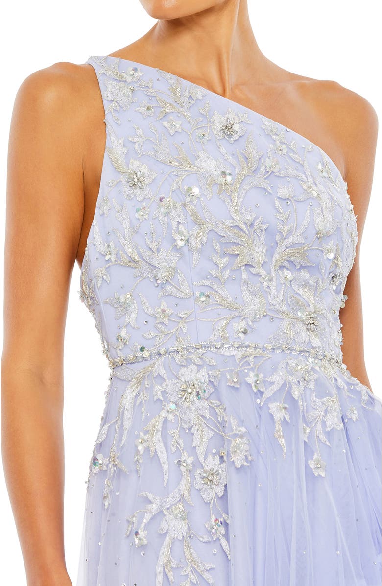 Mac Duggal Rhinestone Embellished One Shoulder Asymmetrical Hem Gown, Alternate, color, Periwinkle