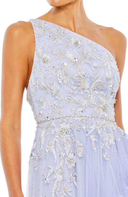 Mac Duggal Embellished One Shoulder Asymmetrical Hem Gown In Periwinkle