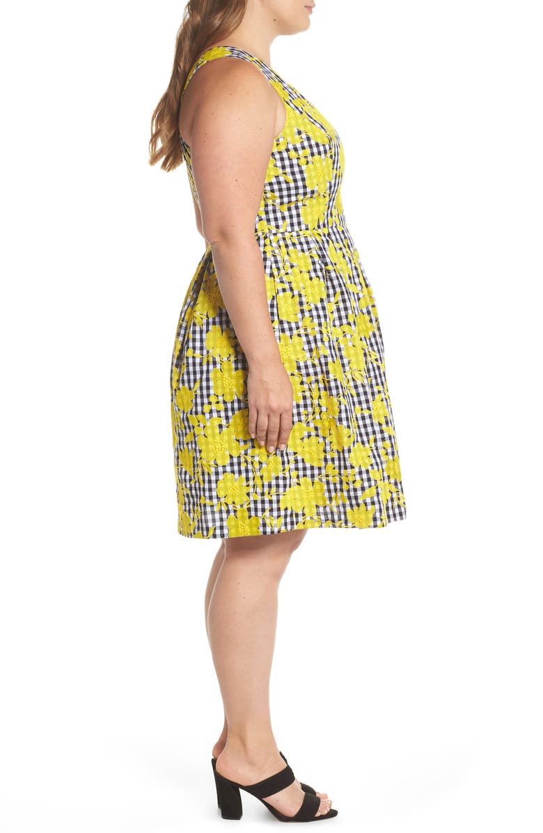 1901 Embroidered Gingham Fit & Flare Dress, Alternate, color,