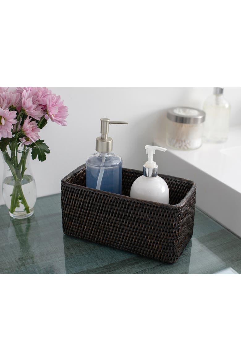 Rectangular Rattan Everything Basket, Alternate, color, Tudor Black