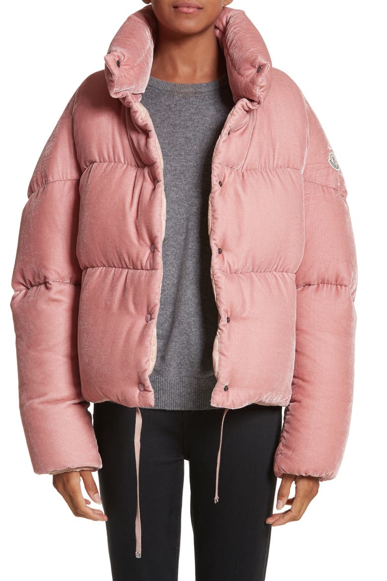 Cercis Velvet Quilted Down Puffer Coat, Main, color, PINK