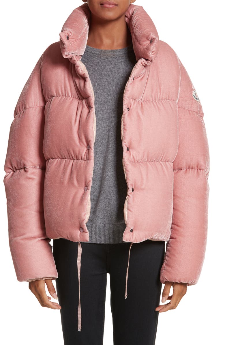 Moncler Cercis Velvet Quilted Down Puffer Coat, Main, color, 