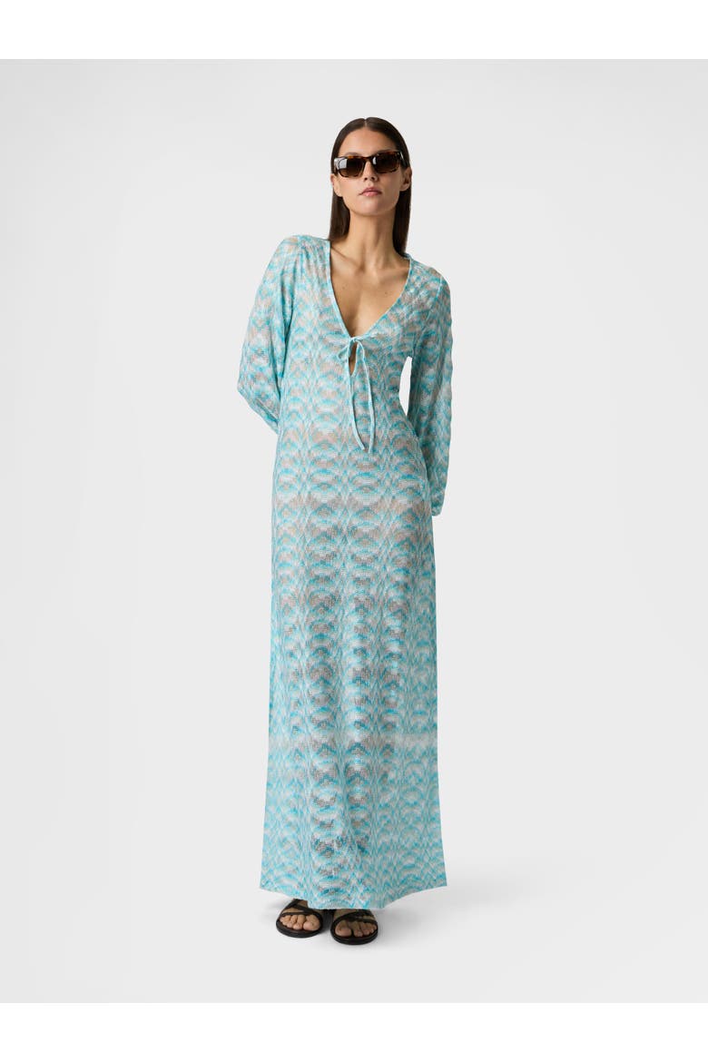 Long-sleeved Cover-up Dress In Shaded Lamé Viscose, Alternate, color, White & Light Blue