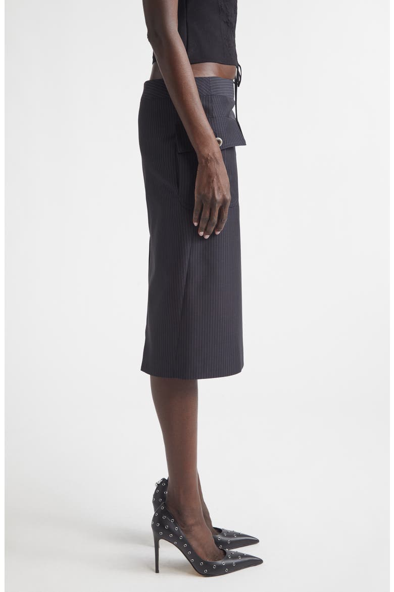 Pinstripe Wool & Mohair Cargo Pencil Skirt, Alternate, color, NAVY