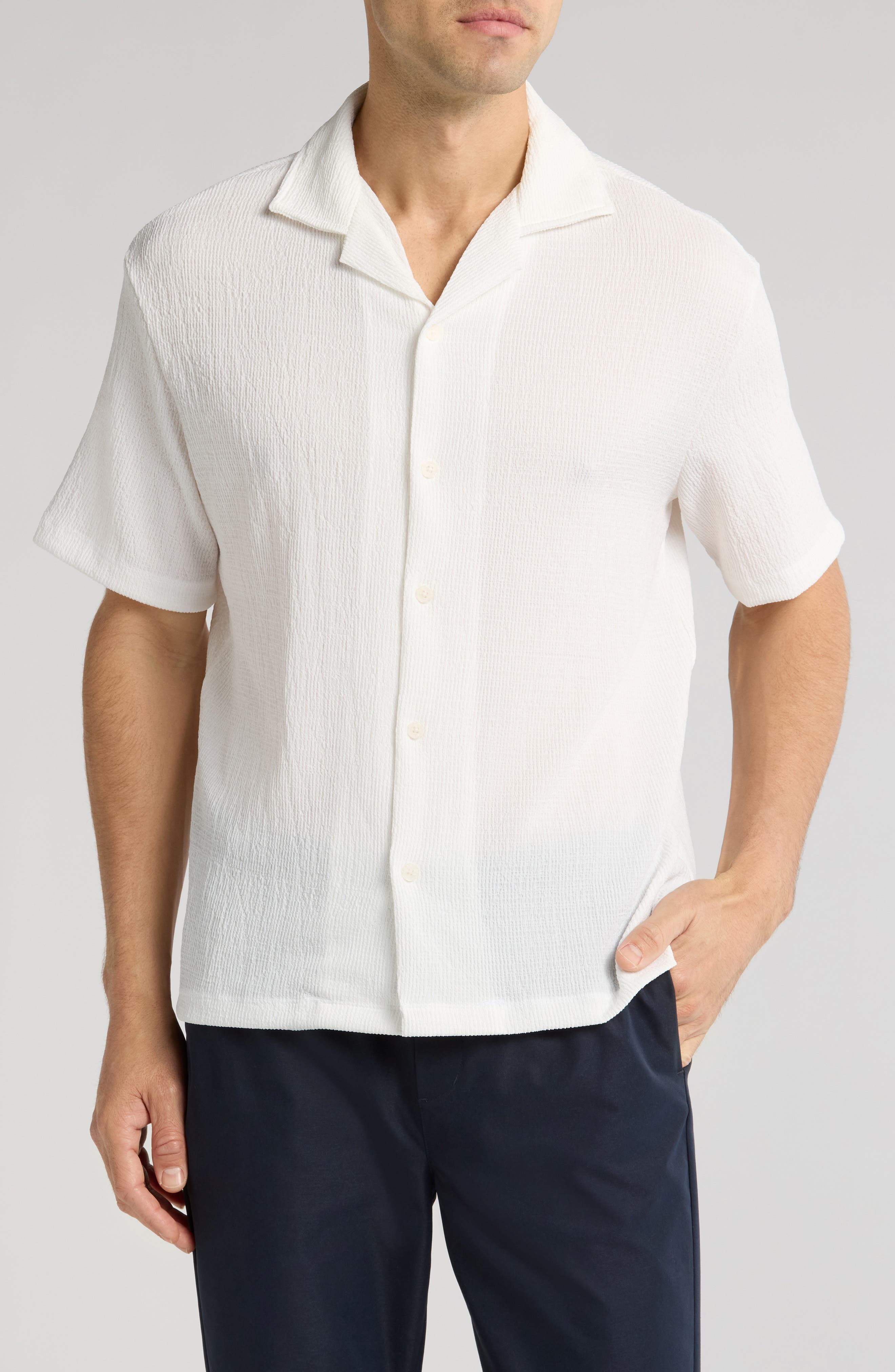 DENIM AND FLOWER Textured Short Sleeve Shirt