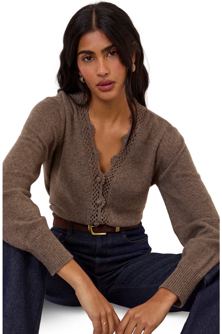 Openwork Trim Wool Blend Cardigan, Alternate, color, GREY