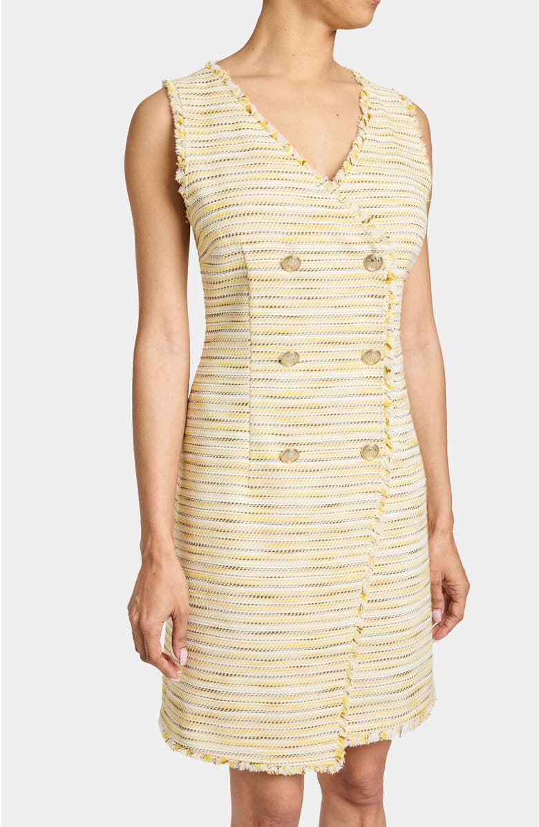 Santorelli DEE Sleeveless Double Breasted A-Line Dress with Asymmetric Skirt Panel in Lightweight Cotton Tweed, Alternate, color, 