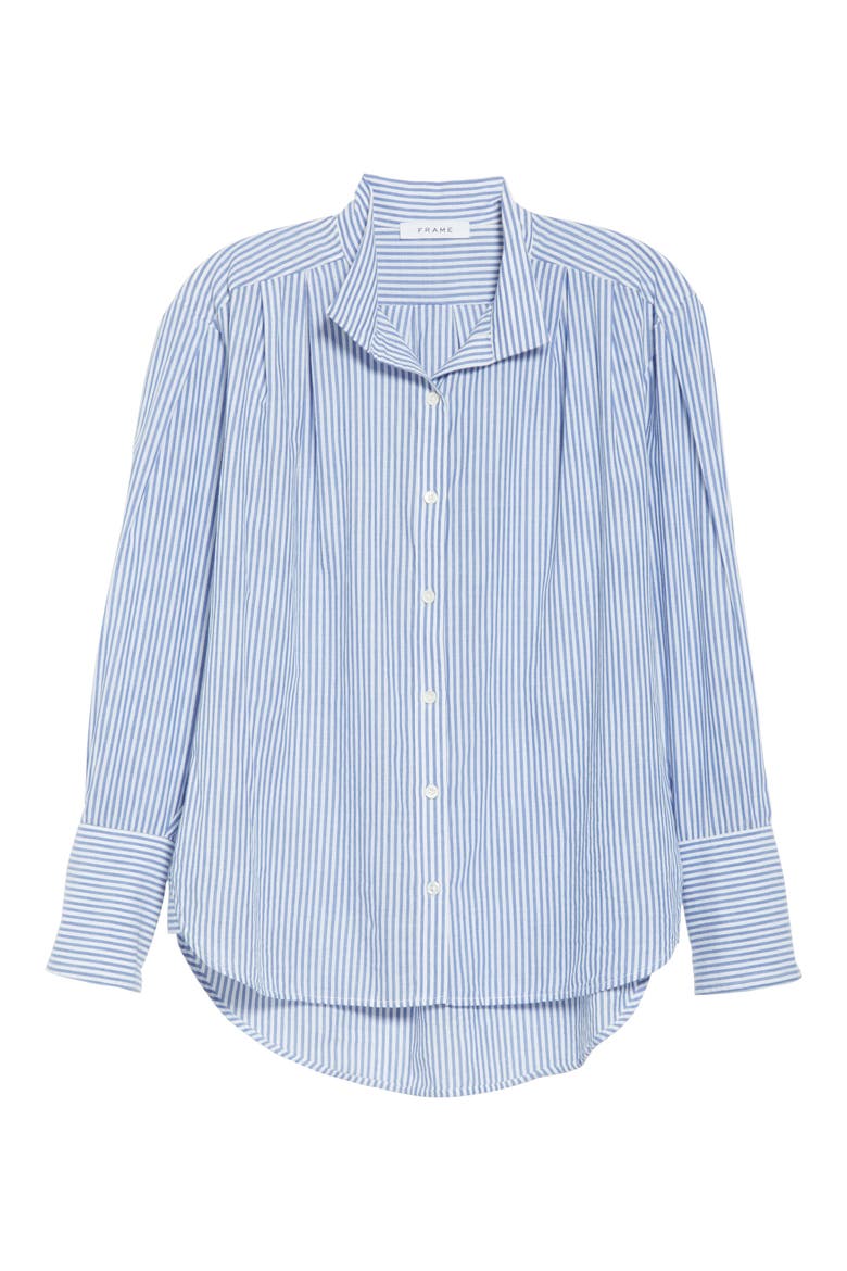 Stripe Clean Collar Pleated Shirt, Alternate, color, NAVY MULTI