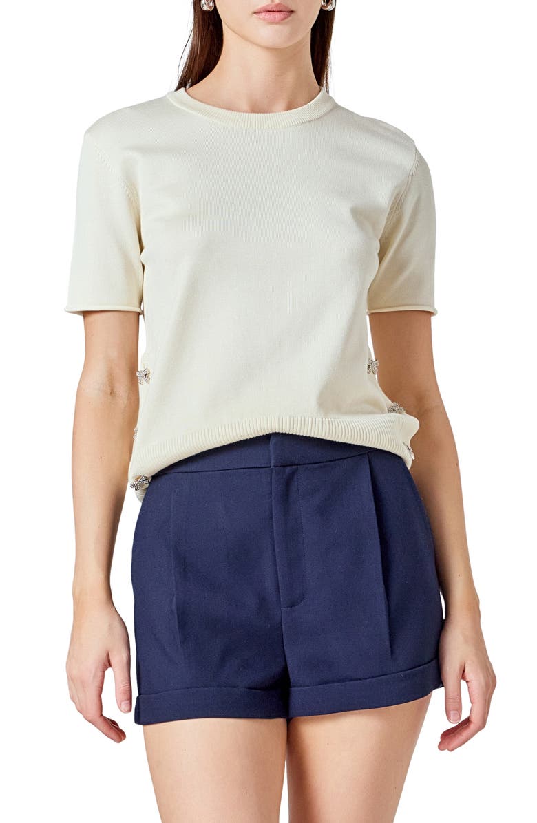 Endless Rose Side Bow Sweater, Main, color, Cream