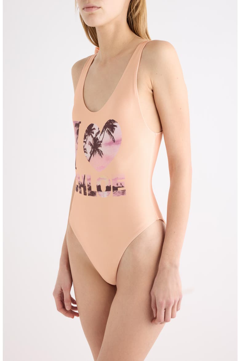 Retro I Love Chloé One-Piece Swimsuit, Alternate, color, APRICOT PINK