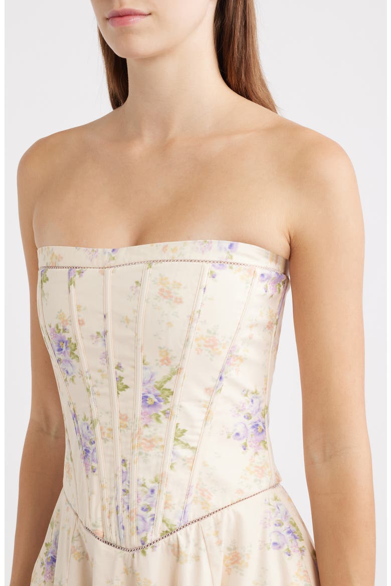 Gina Floral Corset Stretch Cotton Dress, Alternate, color, IVORY SWEET PEONY