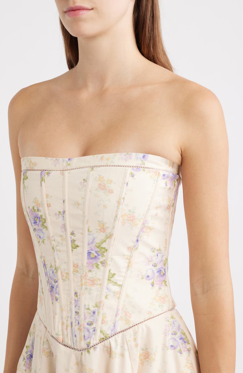HOUSE OF CB Gina Floral Corset Stretch Cotton Dress, Alternate, color, Ivory Sweet Peony