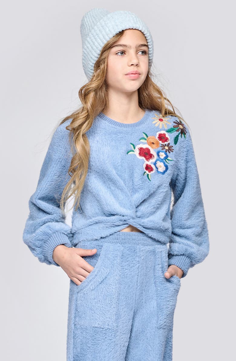 Hannah Banana Kids' Embroidered Flower Sweatshirt, Alternate, color, Blue