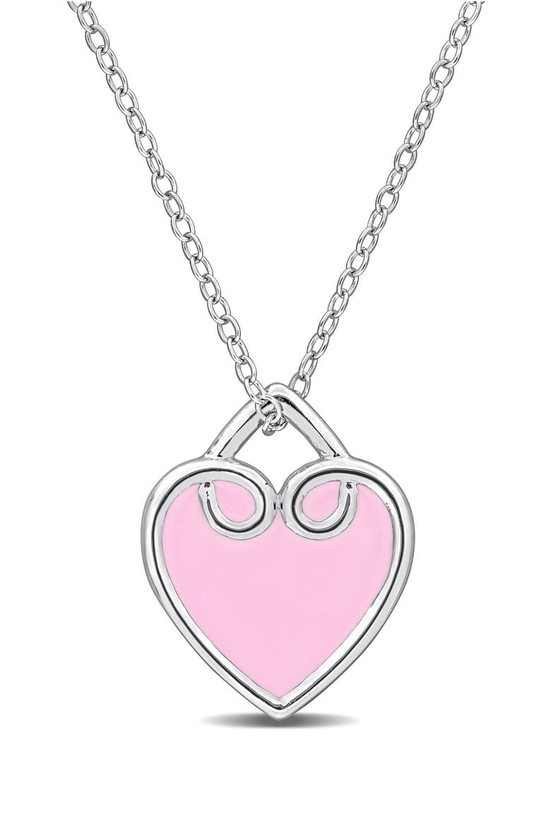 Enamel Heart Pendant Necklace, Main, color, PINK