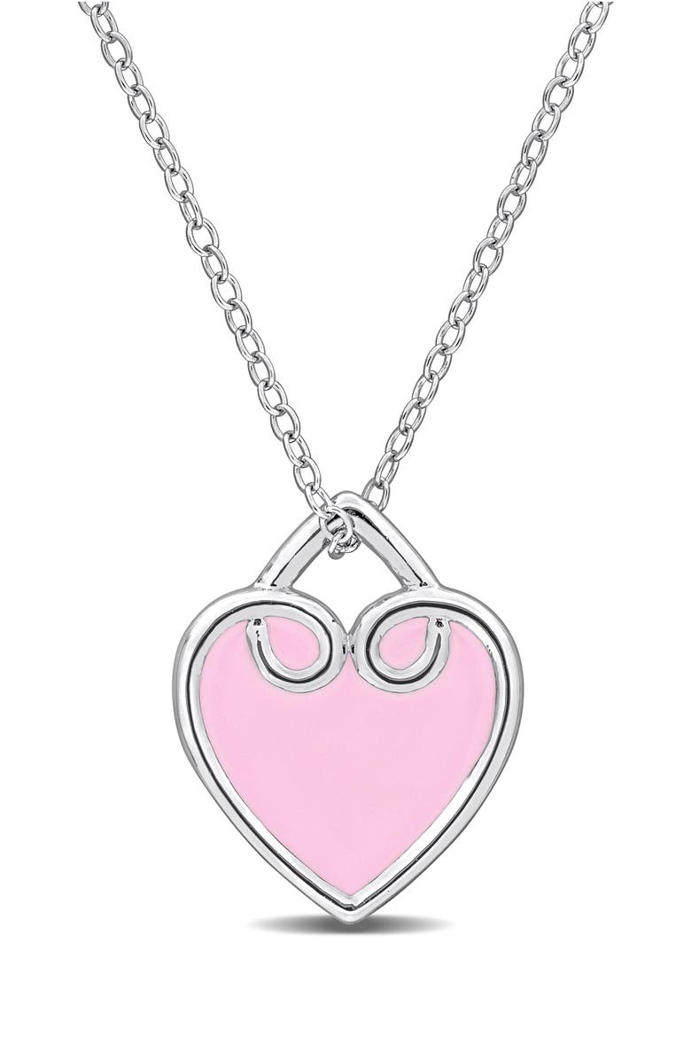 DELMAR Enamel Heart Pendant Necklace, Main, color, Pink
