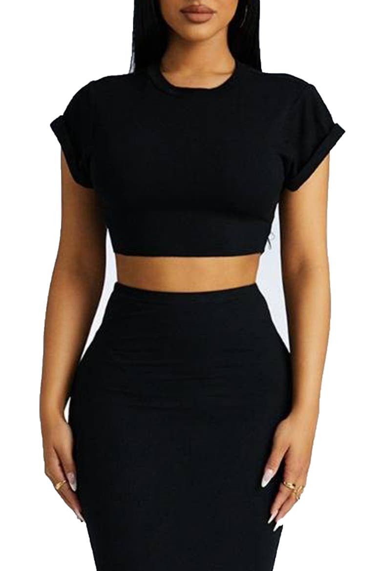 Fold Up Crop T-Shirt, Main, color, BLACK