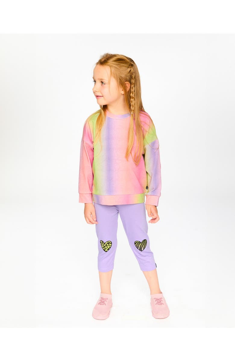 Deux par Deux Organic Cotton Jersey Capri with Knee Screen Hearts Appliqués, Alternate, color, Mauve