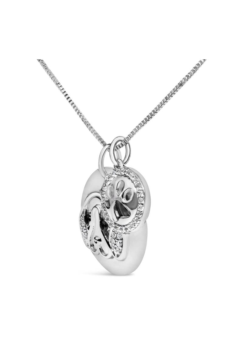 Silver 1/5 Cttw White and Black Diamond Beagle Dog Charm 18" Pendant Necklace, Alternate, color, White