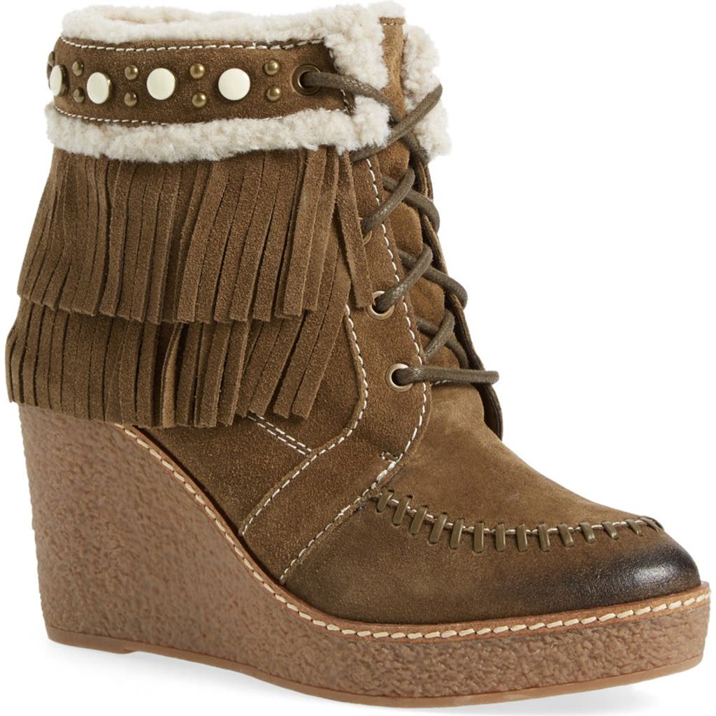 Sam Edelman 'kemper' Fringe Wedge Bootie In Brown