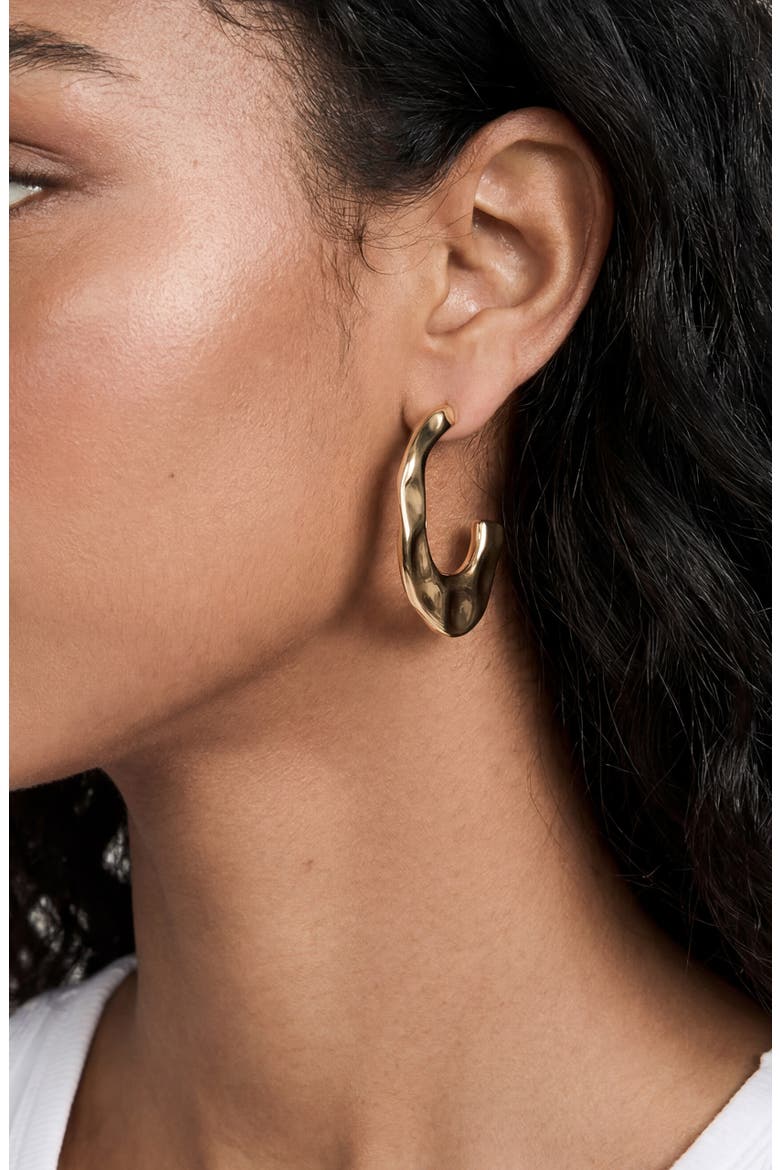 Medium Hammered Hoop Earrings, Alternate, color, GOLD